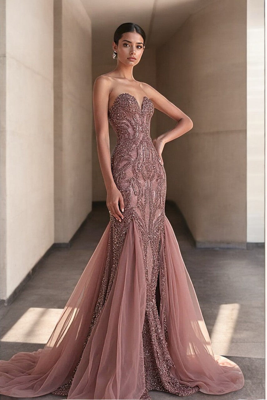 Flared Godet Strapless Gown