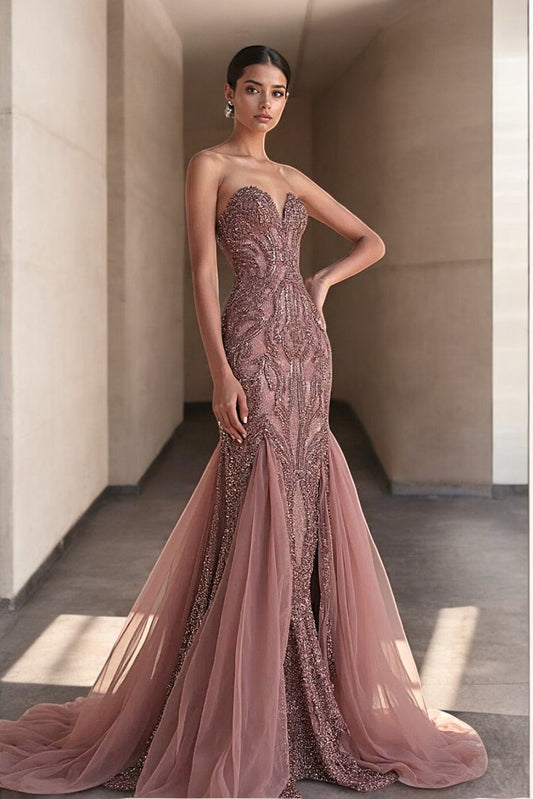 Flared Godet Strapless Gown
