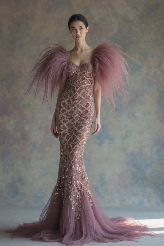 Flared Tulle Sleeve Gown