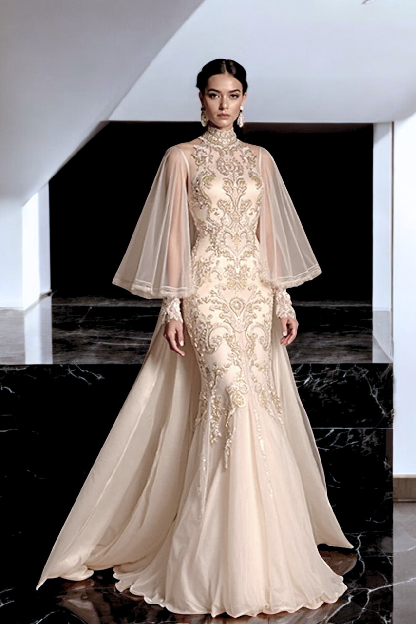 Sheer Sleeved Gown