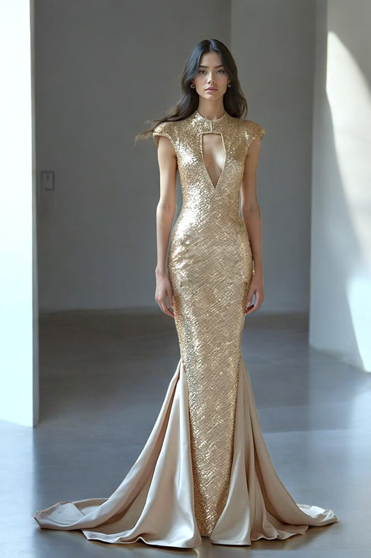 Cap Sleeved Flared Gown