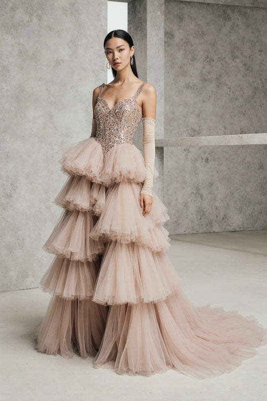 Small-Strap Open Shoulder Gown