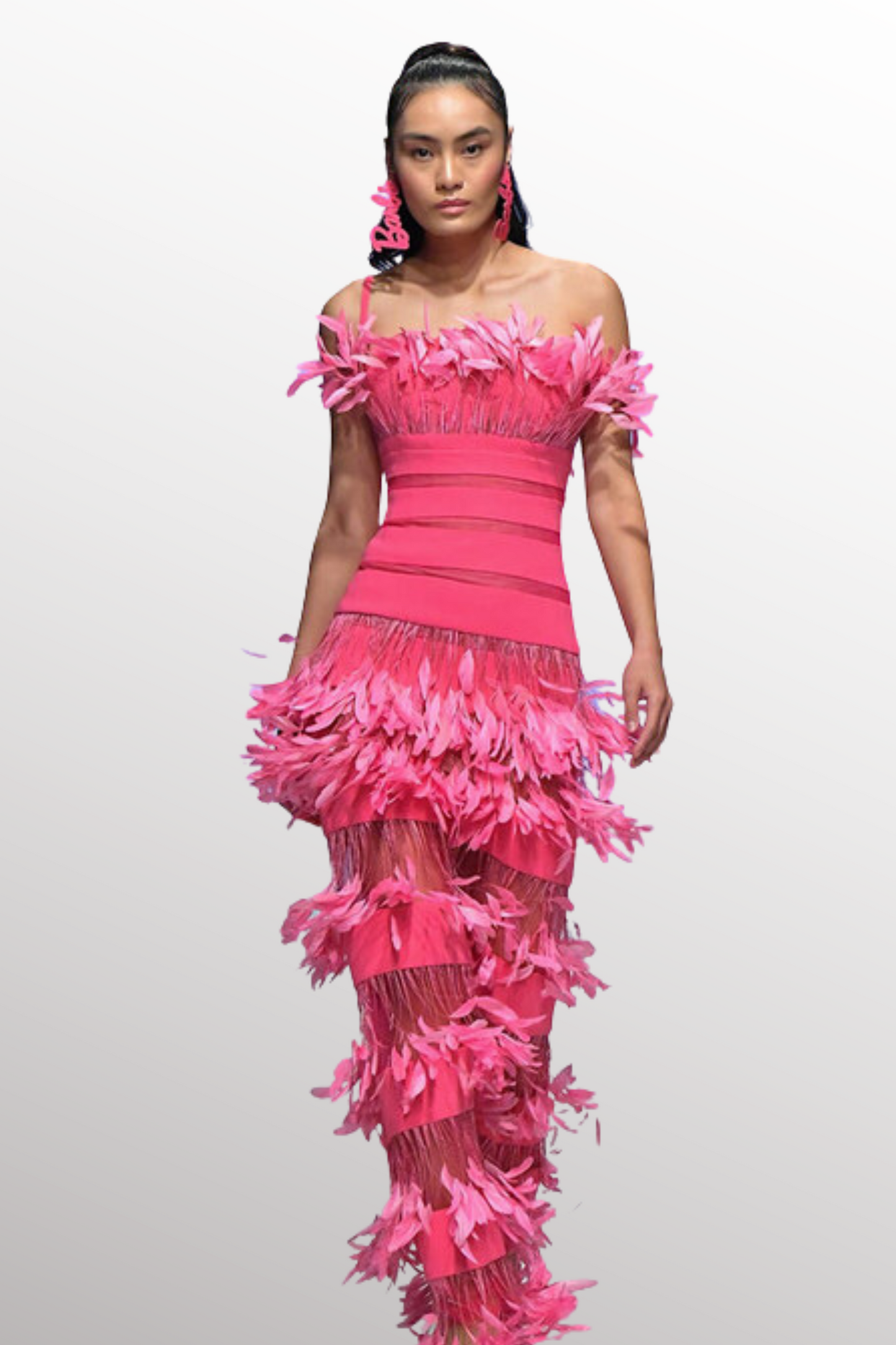 Tiered Feather Strapless Gown