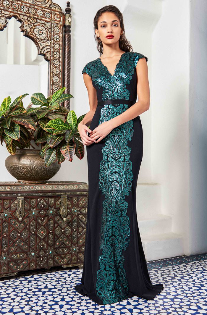 Cap Sleeve Fitted Evening Gown