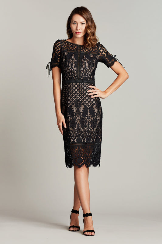 Bobek Black Lace Tea Length Dress
