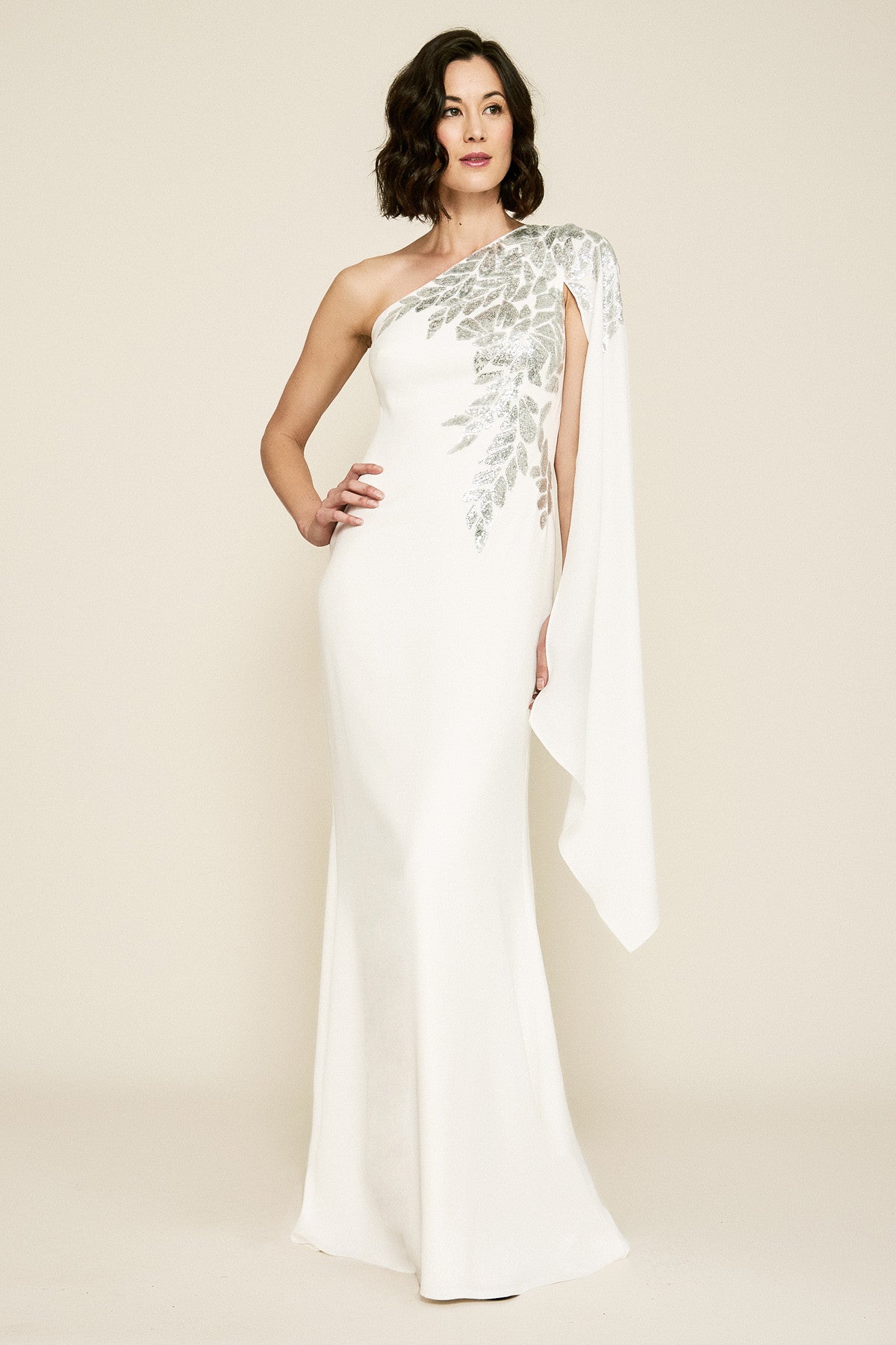 Columba One Shoulder Sequin Crepe  Gown