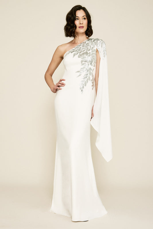 Columba One Shoulder Sequin Crepe  Gown