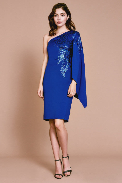 Columba One Shoulder Sequin Crepe Dress