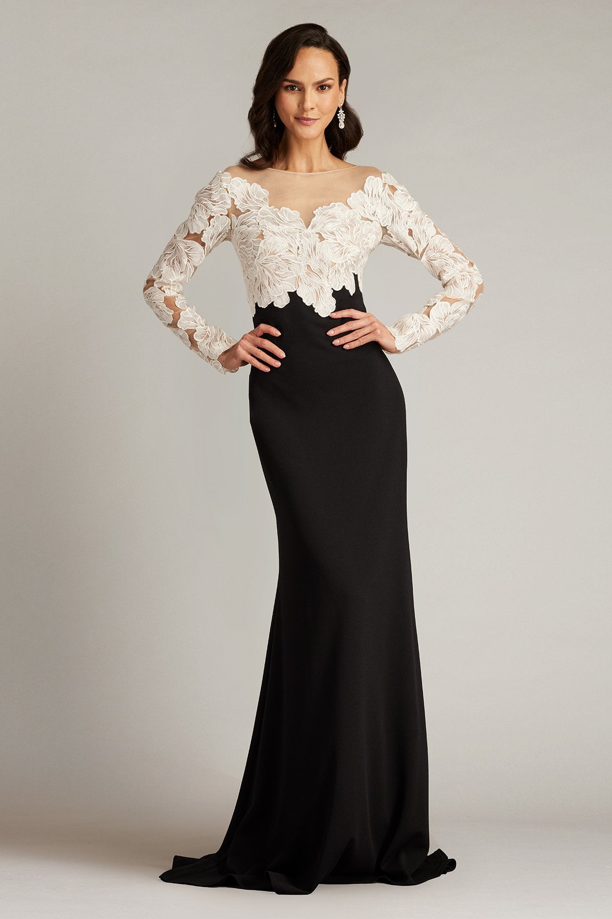 Golie Embroidered Bodice Illusion Gown