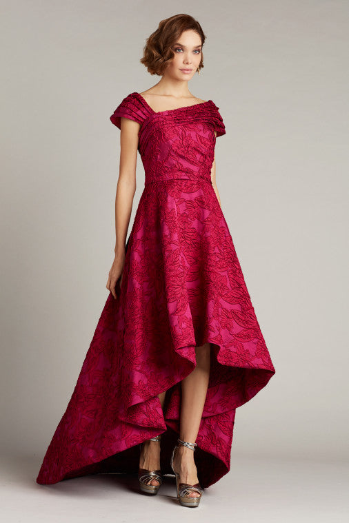 Off Shoulder High Low Jacquard Gown