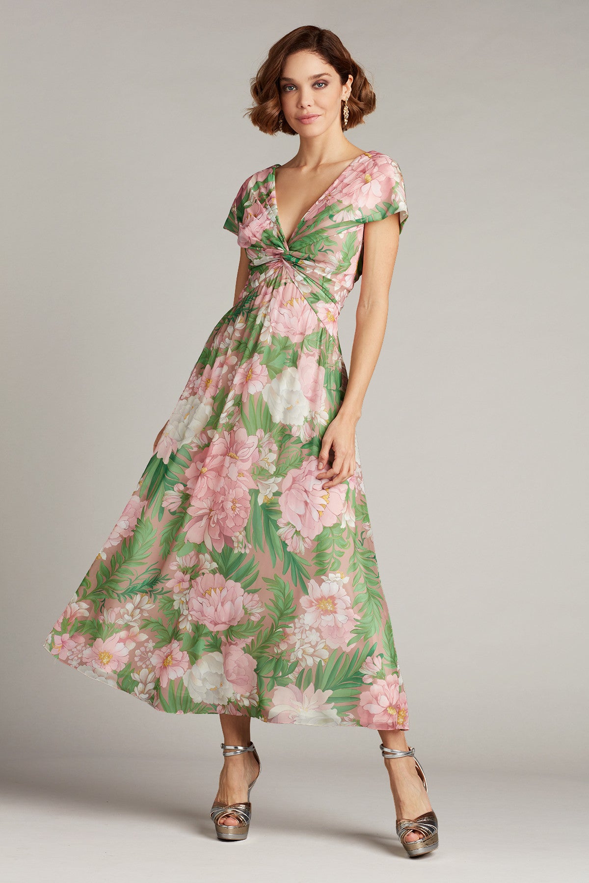 V-Neck Floral Print Twist Front Dress