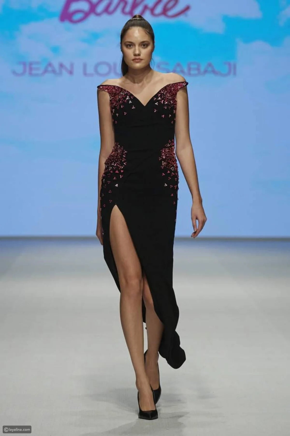 Crepe Gown with Crystal Embroidery