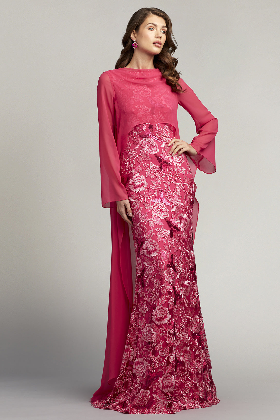 KOSTA EMBROIDERED CHIFFON OVERLAY GOWN