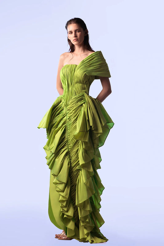 One-Shoulder Side Draped Gown