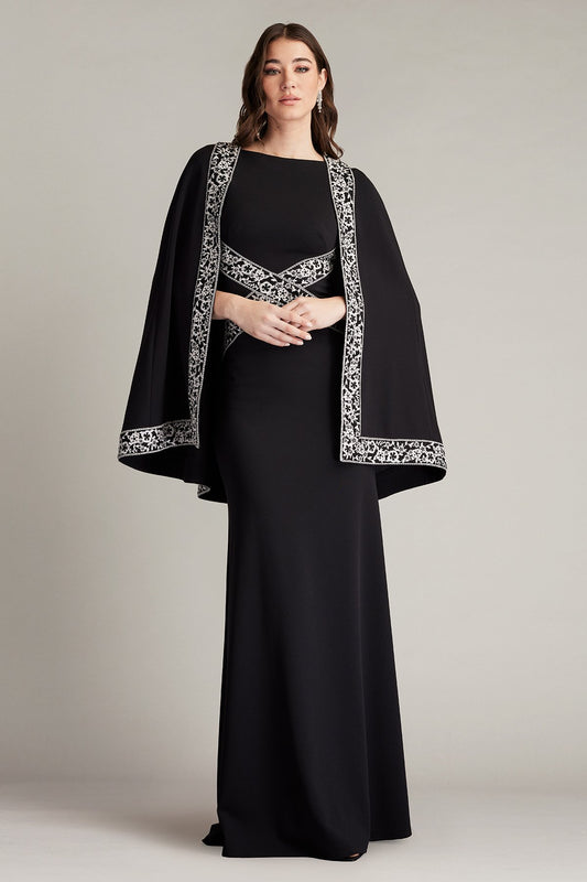 Bian Embroidered Trim Cape Gown