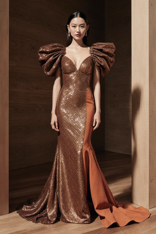 Short Puffed Sleeve Gown