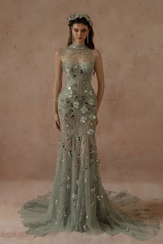 Embellished Cap Sleeved Gown