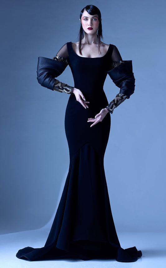 Long Sleeve Black Fitted Gown