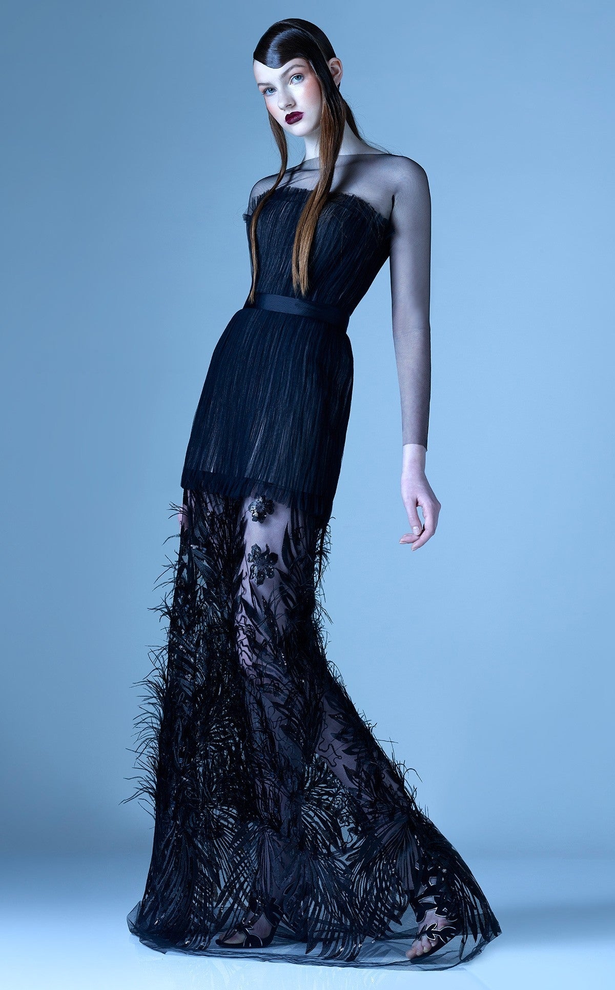 Long Illusion Sleeve Gown