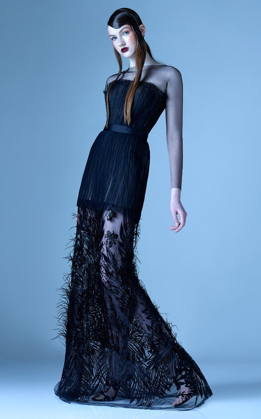 Long Illusion Sleeve Gown