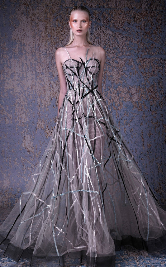 Strapless Illusion Sequin A-Line Gown