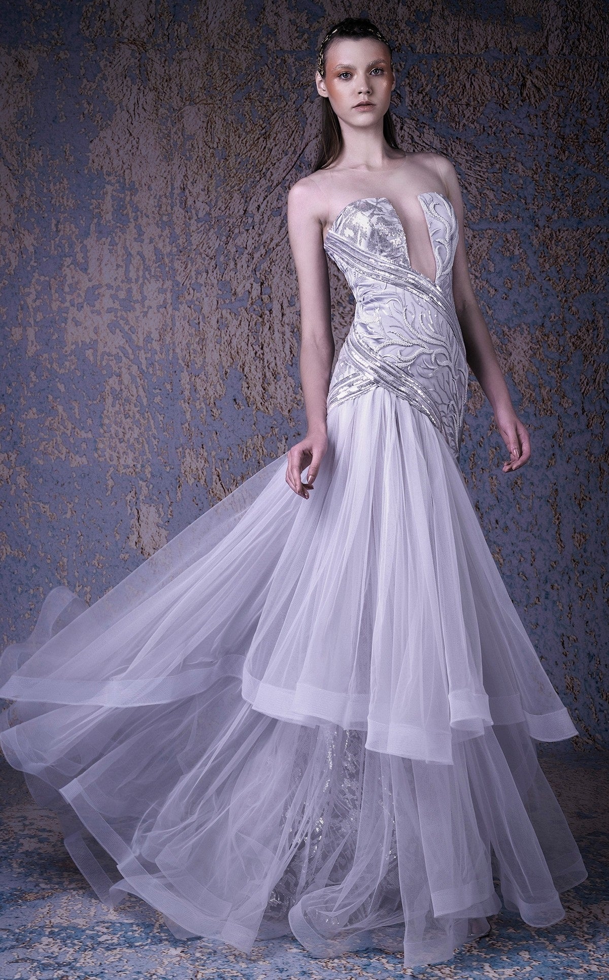 Strapless Illusion Sequin Gown