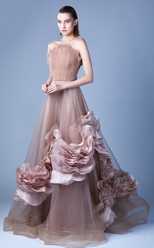 Strapless Appliqued Gown