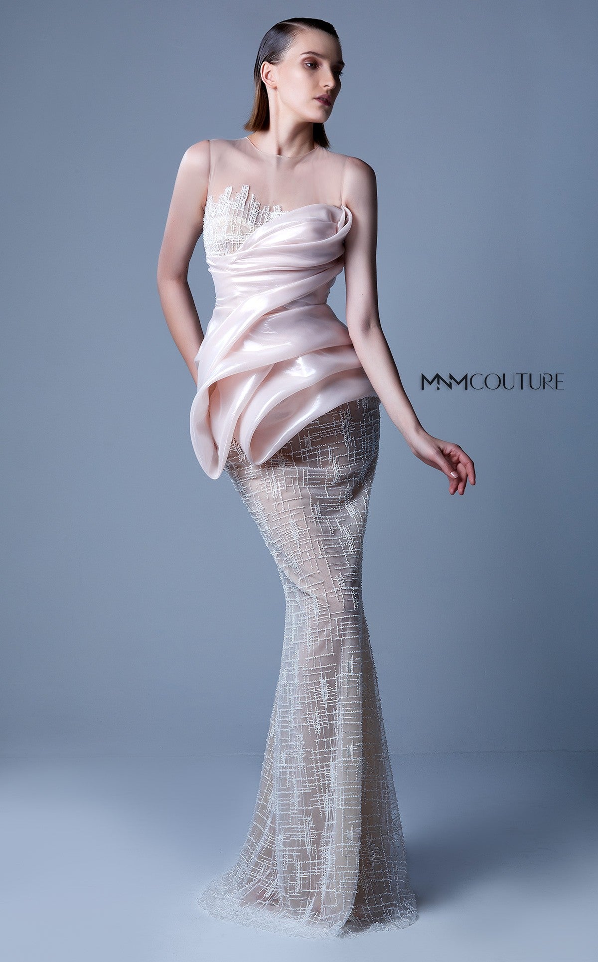 Sleeveless Illusion Neck  Gown