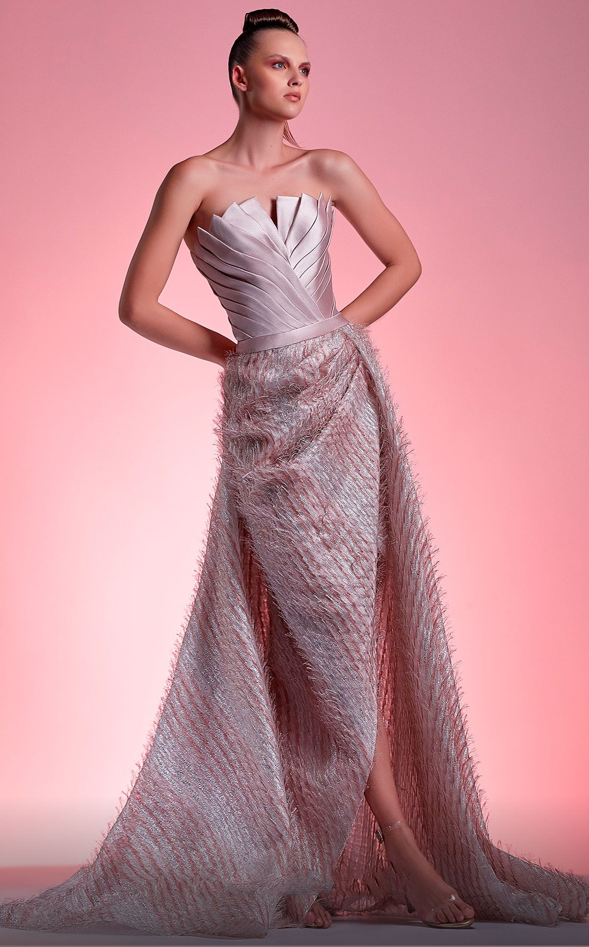 Frayed Skirt Strapless  Gown