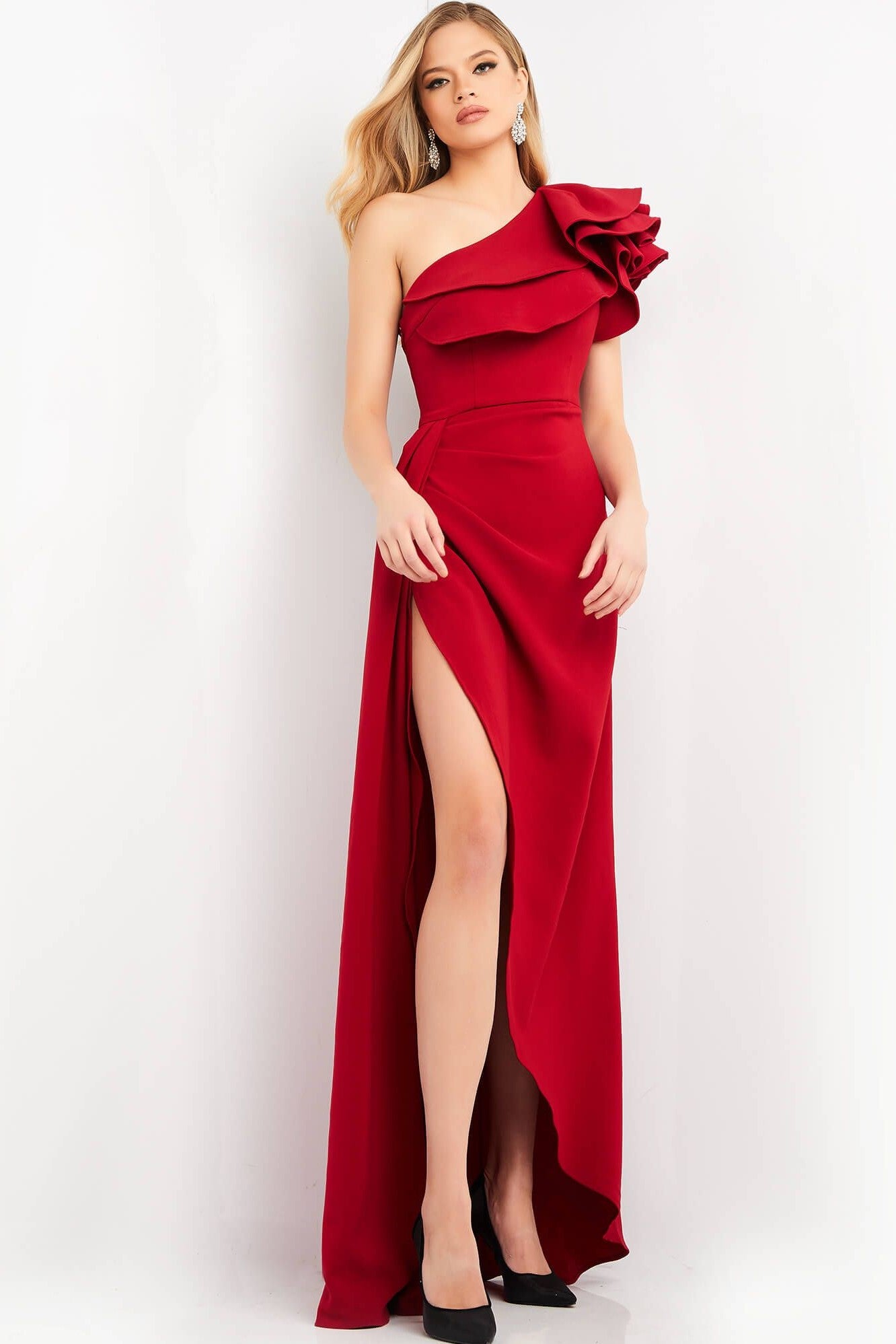 One Shoulder High-Low Crepe Gown