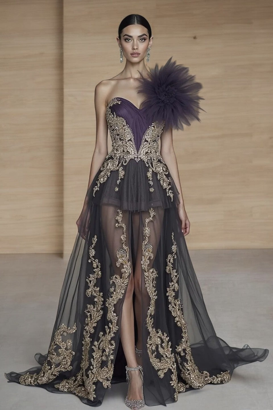 Semi-Sheer One Shoulder Gown