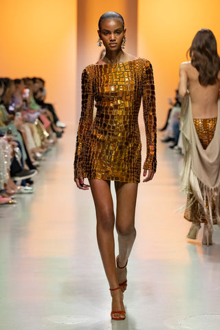 Croc Beaded Tulle Sleeved Dress