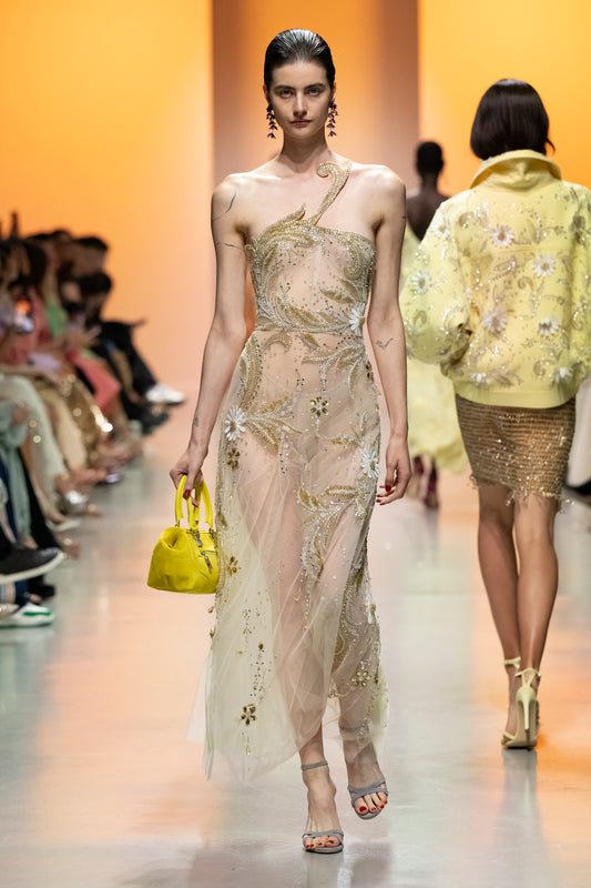 One-Shoulder Beaded Tulle Dress