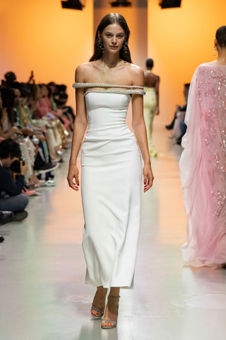 Off-Shoulder Crepe Midi Dress