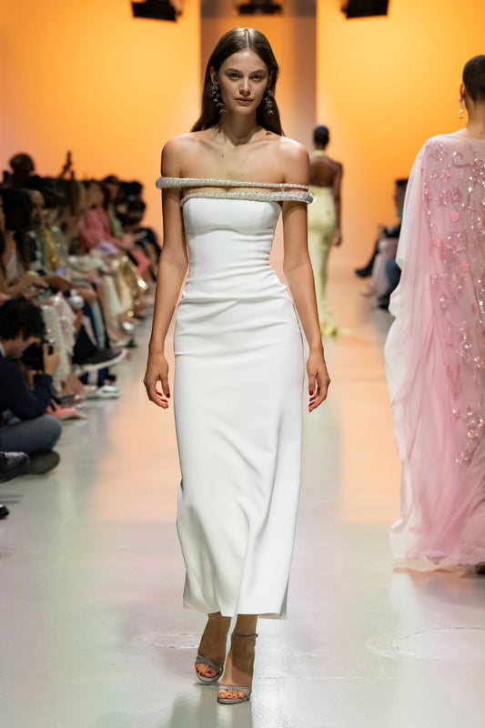 Off-Shoulder Crepe Dress