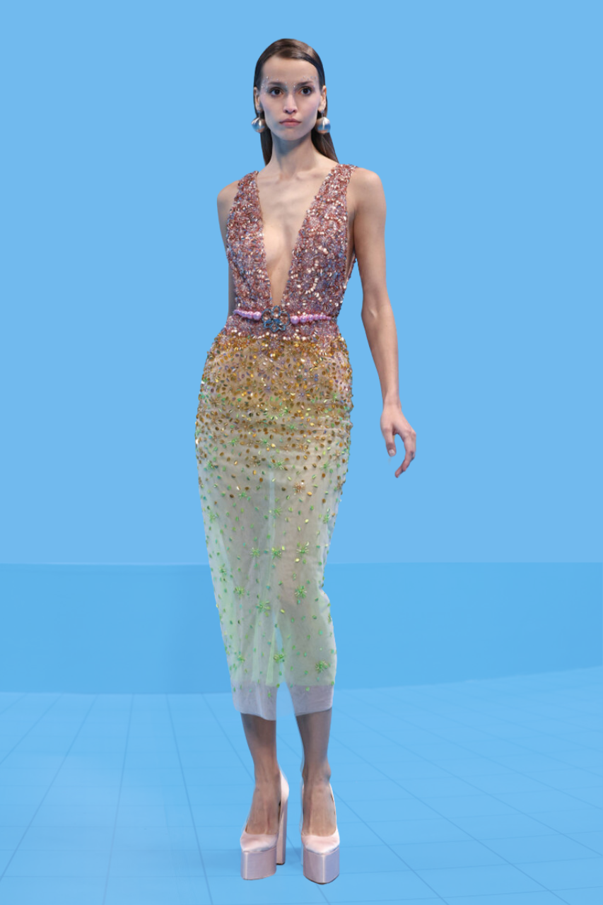 Gradient Beaded Midi Dress