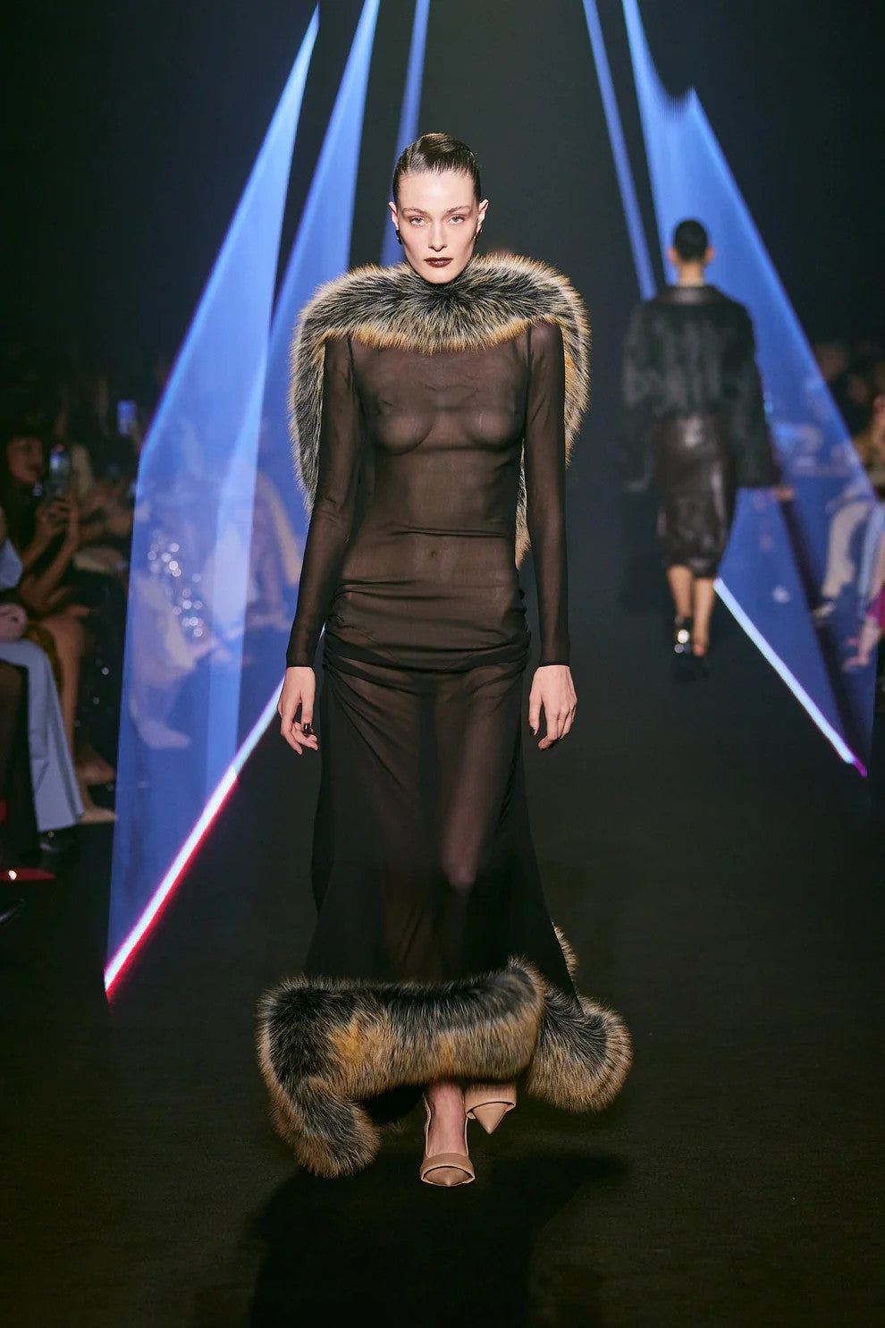 Long Sleeve Fur Midi Dress