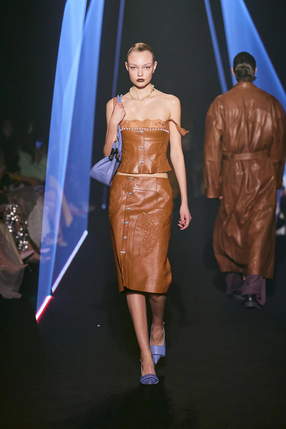 Leather Corset Top & Embossed Skirt