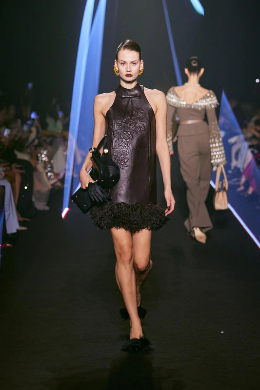 Leather Feather Mini Dress