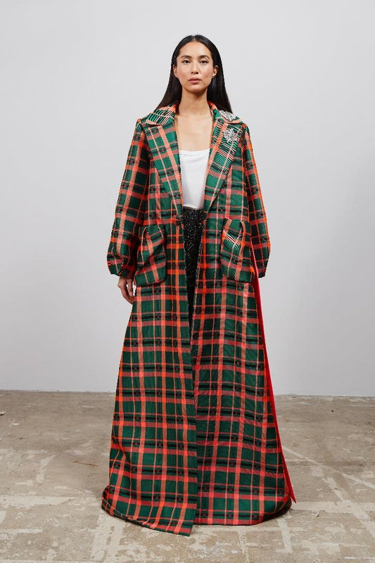 Plaid Crêpe Coat