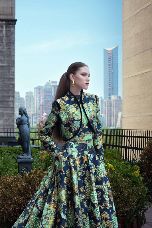 Gilded Grove Jacquard Cropped Jacket