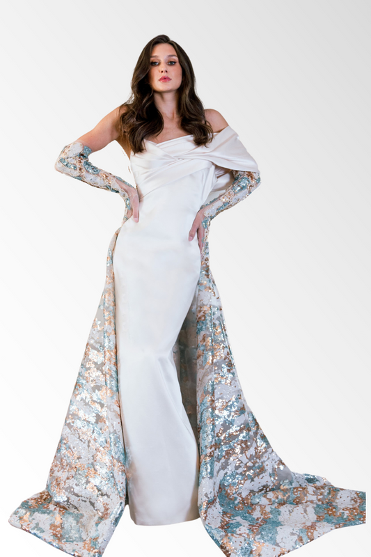 Off-Shoulder Caped Gown