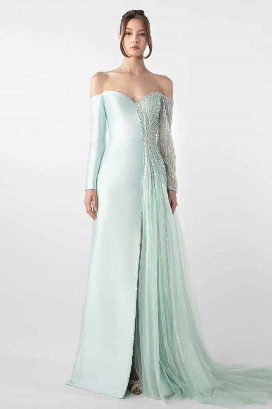 Asymmetrical-Off-Shoulder Gown