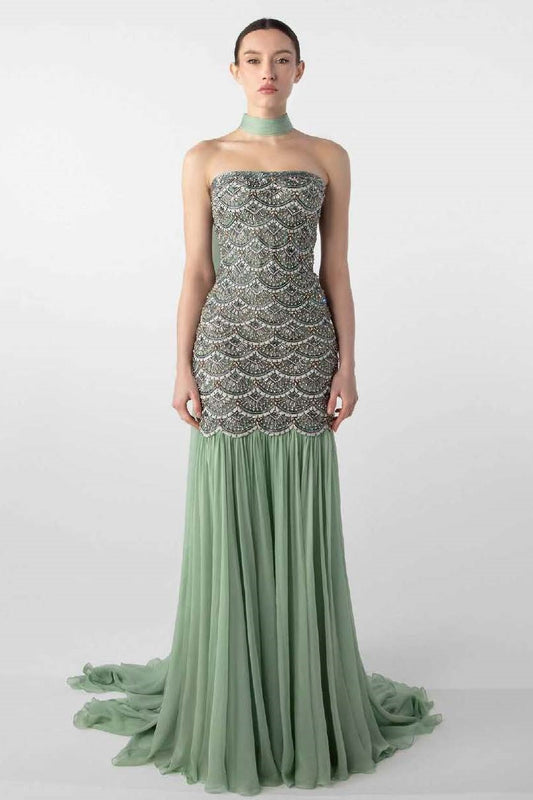 Draped Embroidered Gown