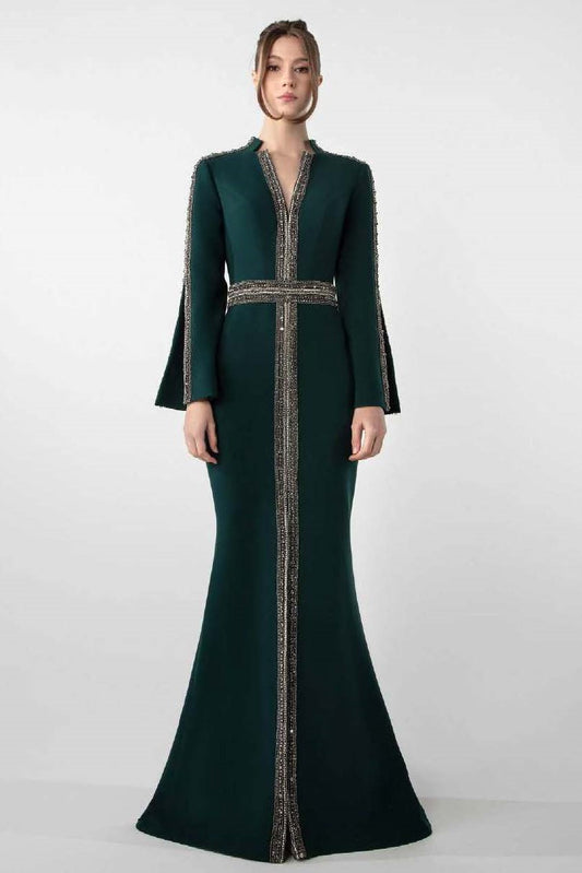 Long Sleeved Embroidered Gown