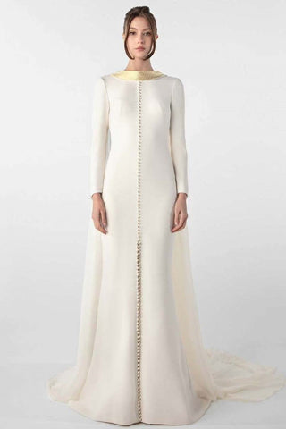 Crepe Gown with Metallic Collar