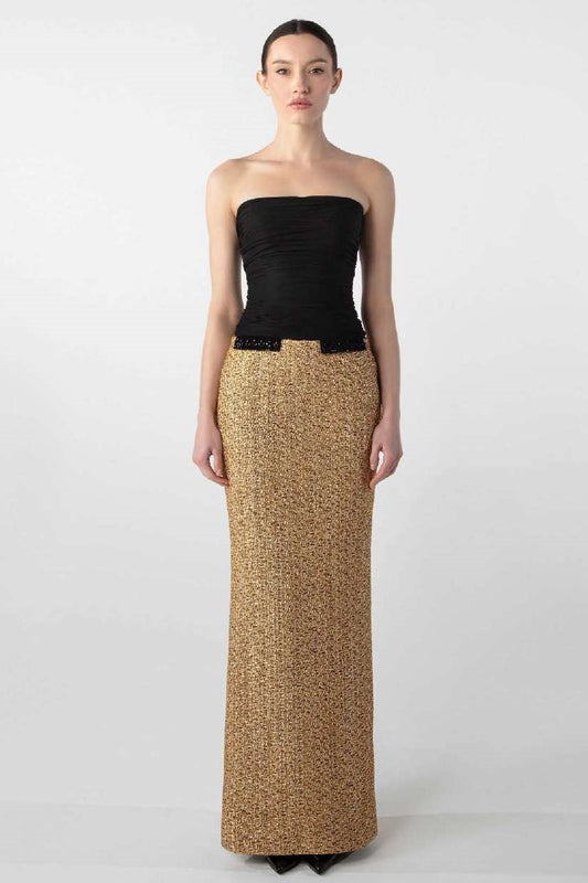 Strapless Tweed and Chiffon Gown