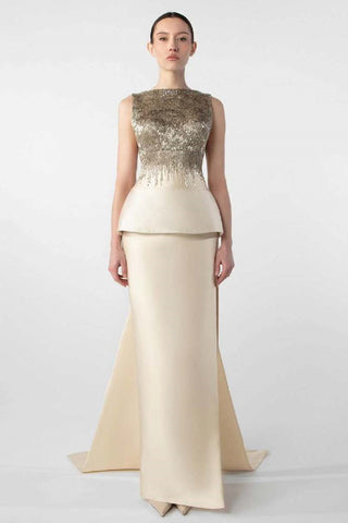 Column Gown with Peplum Top