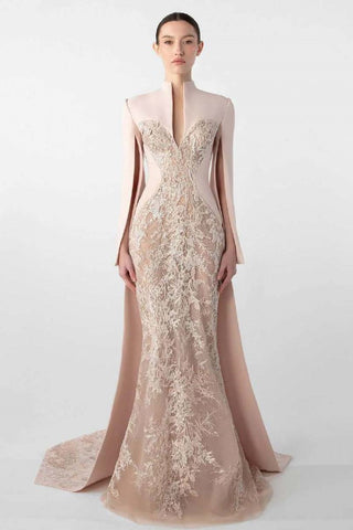 Slit Sleeved Crepe Gown