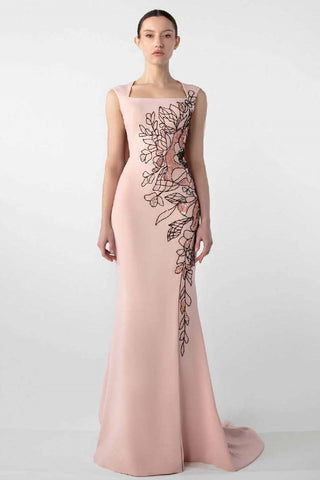 Embroidered-Crepe Gown